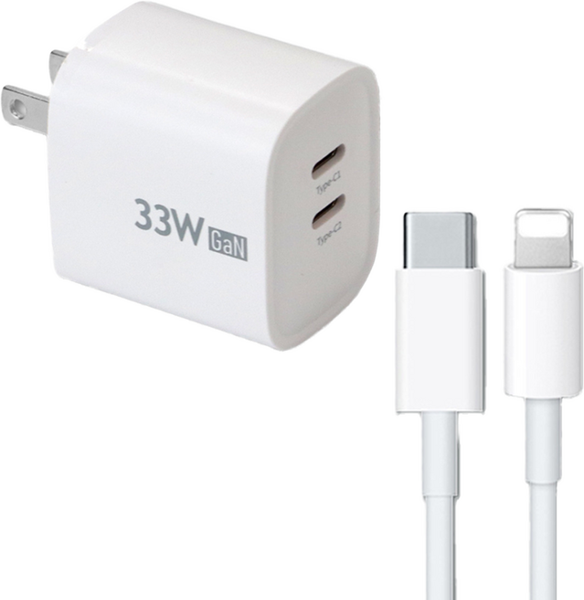 DTAudio 氮化鎵充電器 33W + iPhone PD快充線 1m, 白色, 1套