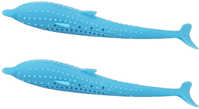 寵物夢工廠 海豚貓薄荷潔牙玩具 2個裝, 水藍色海豚造型, 1套