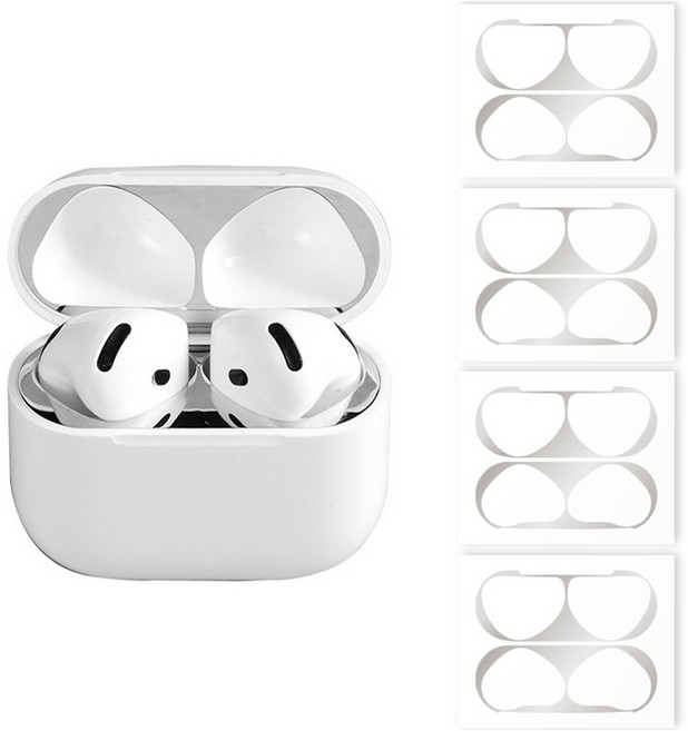 루아러블 에어팟 철가루 방지 스티커 금도금 4개입, 1세트, 실버, 에어팟 4세대