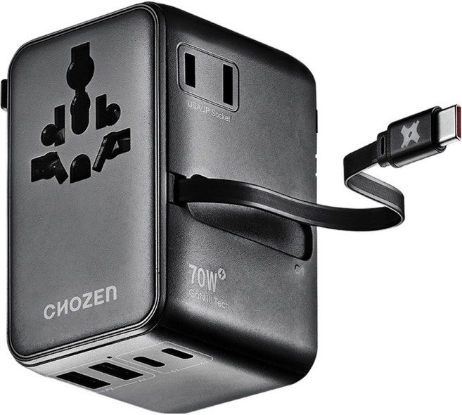 CHOZEN PD70W氮化鎵 6合1快充萬國插座 硯墨黑 TAC70B, 1個