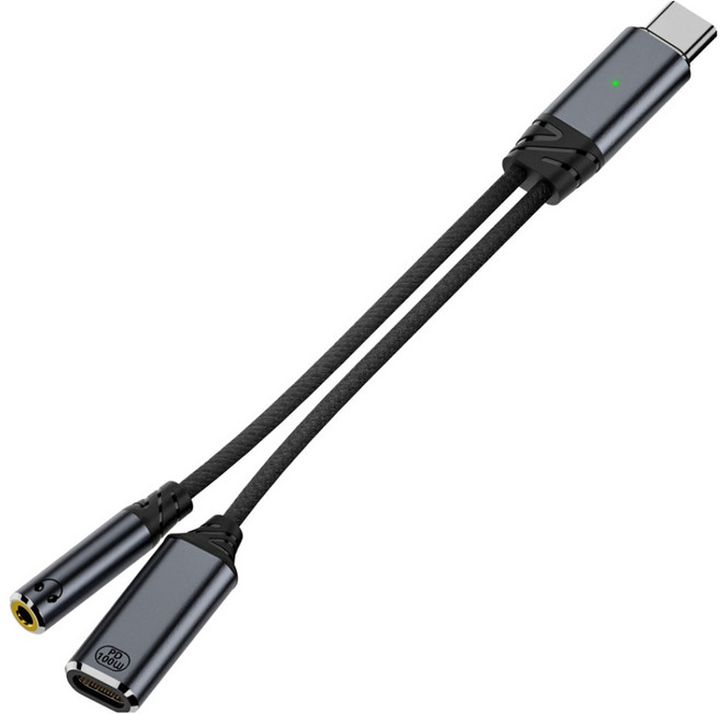 YORI CAR 優里 2合1耳機轉接充電線, 黑色, 1個, 14cm