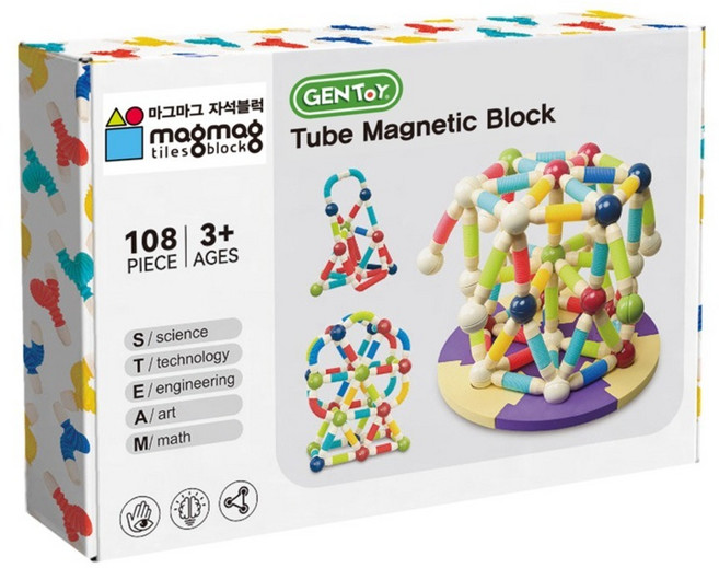 젠토이 마그마그 튜브 자석 블럭 108p, 혼합색상, 1개