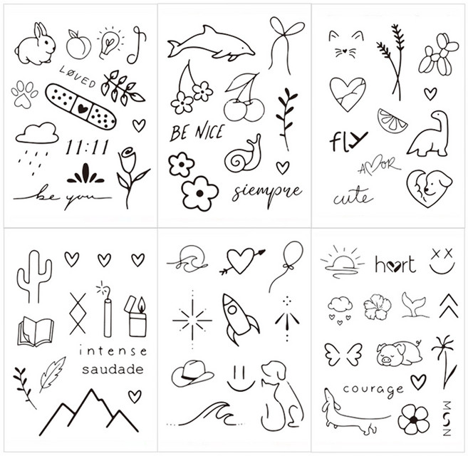 gelluna 半永久迷你兔子字母狗狗防水爆炸紋身貼紙6件組, 1套, T-338