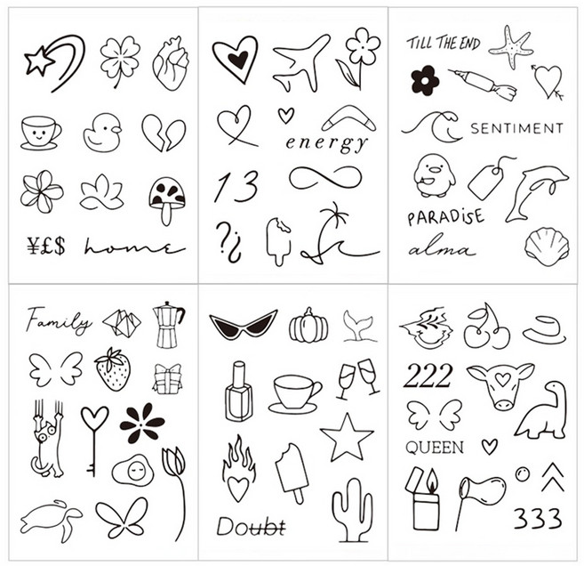 gelluna 半永久迷你兔子字母狗狗防水爆炸紋身貼紙6件組, 1套, T-337