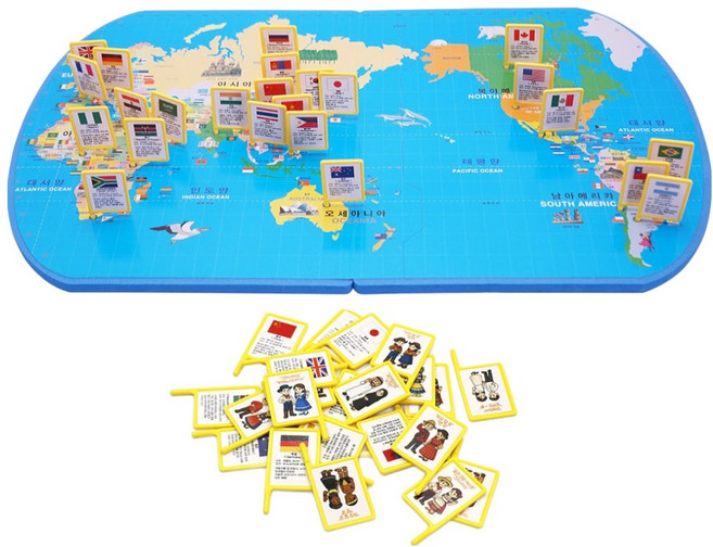 韓國 B&C 世界地圖與萬國旗 傳統服飾與問候語 學習遊戲玩具, 混合顏色, 1個