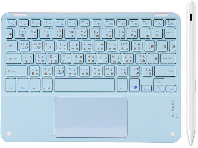 DTAudio iPad藍牙鍵盤 + 觸控筆, 藍色, BK100-B01, 製造商軸