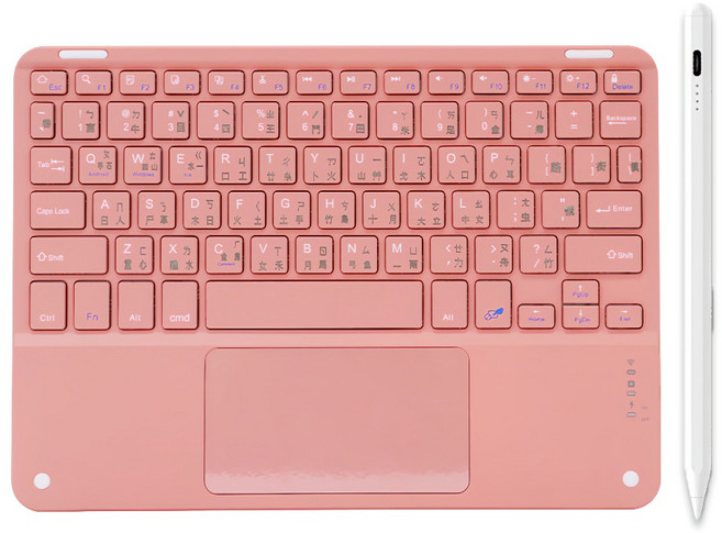 DTAudio iPad藍牙無線鍵盤 附平板觸控筆, 粉色, BK100-P01, 製造商軸