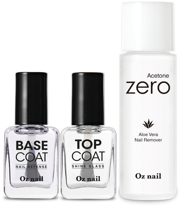 오즈네일 퍼펙트 매니큐어 네일기초 3종세트, 1세트, 알로에 리무버 100ml + 베이스 코트 8ml + 탑 코트 8ml