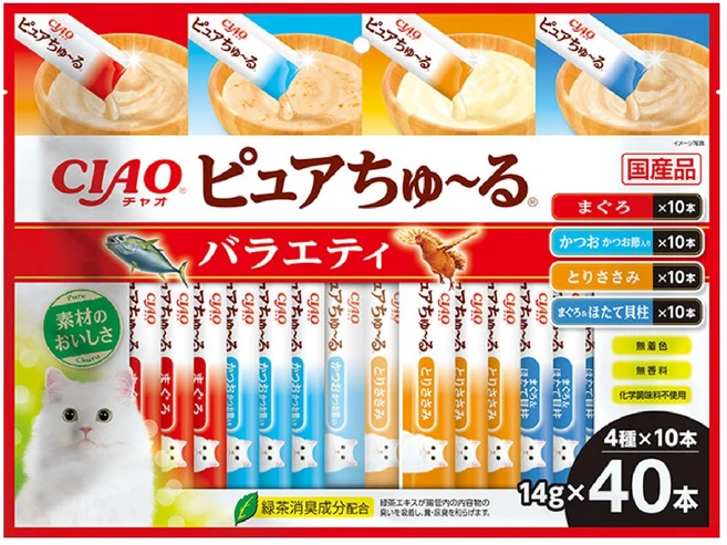 챠오츄르 이나바 고양이 퓨어 버라이어티 SC-544, 혼합맛(참치/가다랑어/닭가슴살), 14g, 40개 - 쿠팡