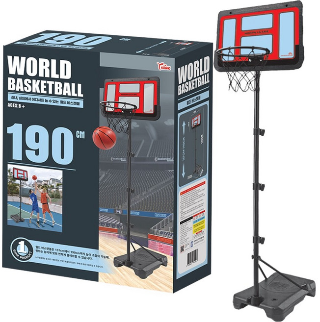 THINK Toys 世界移動式室內外高度調節兒童籃球架 190cm, 混合顏色, 1個