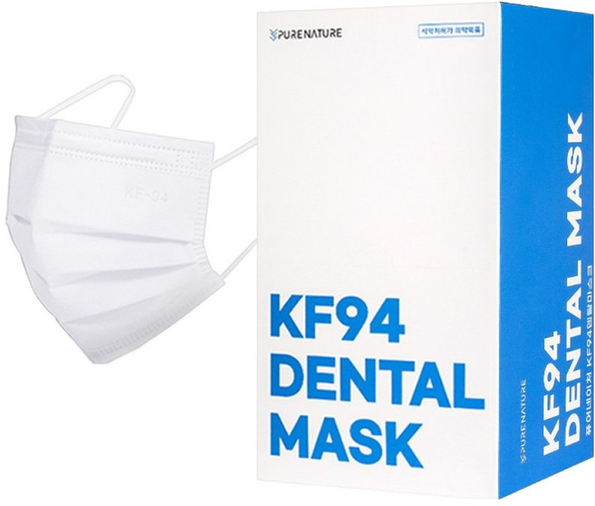 Purenature 숨쉬기 편한 덴탈 마스크 중형 KF94, 30개입, 1개, 화이트