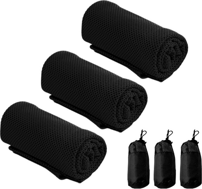 롱런해빗 쿨 건식 스포츠타월 100 x 30 cm, 블랙, 3개