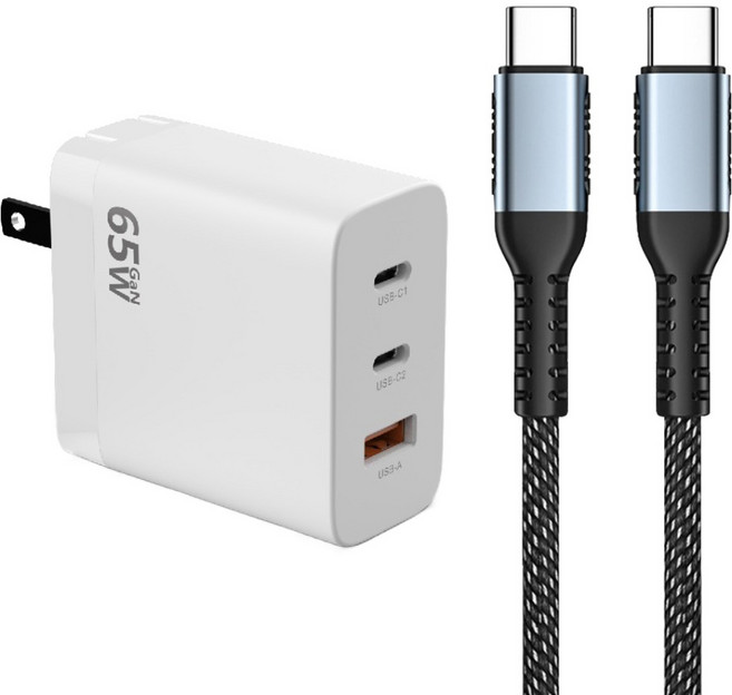 DTAudio 65W氮化鎵充電頭+100W TYPE-C快充線(1M), 白色 + 黑色, 1個