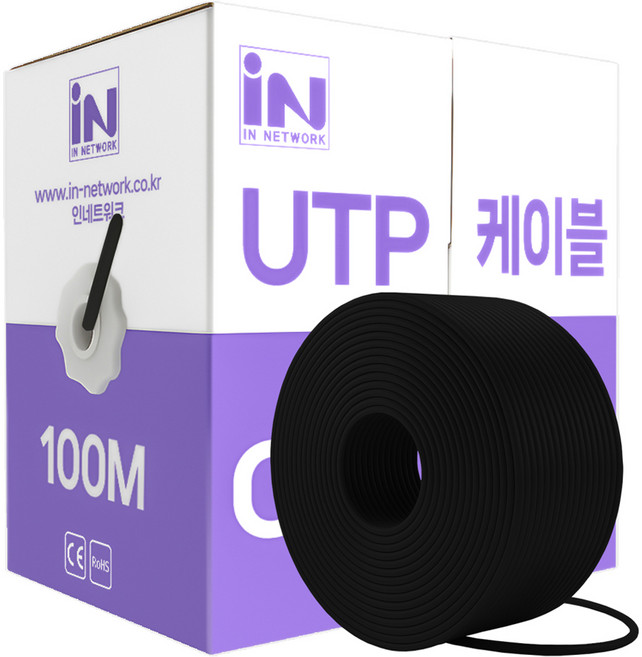 인네트워크 CAT.6 UTP 제작용 랜케이블 박스타입 IN-6UTP100BK, BLACK, 1개, 100m
