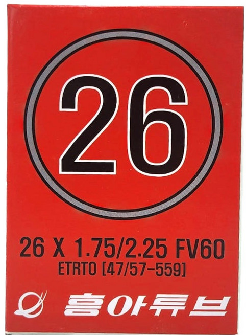 흥아타이어 프레스타 자전거 튜브 26 X 1.75/2.25 FV60, 1개