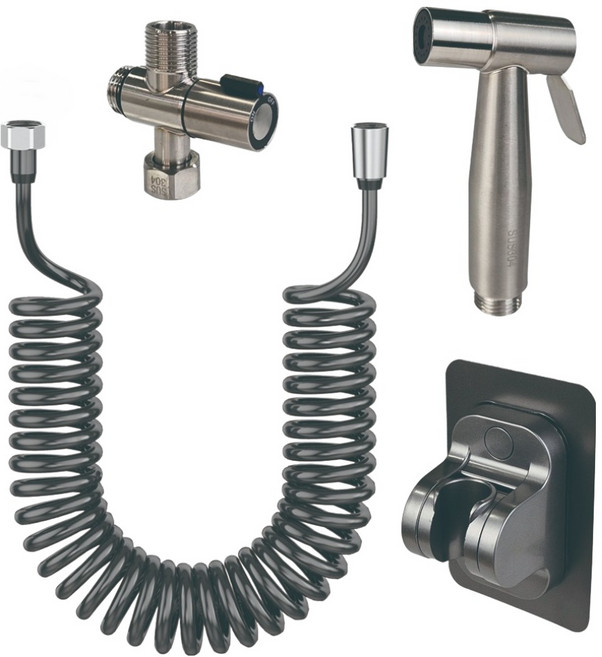 BK 스프레이건 + 티밸브 + 접착식행거 + 스프링 호스 5m 샬럿61 SUS 304, 1개