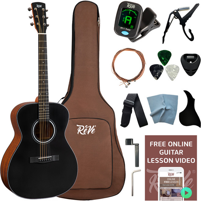 레브악기 입문용 OM바디 어쿠스틱 통기타, 블랙, 1개, RG52