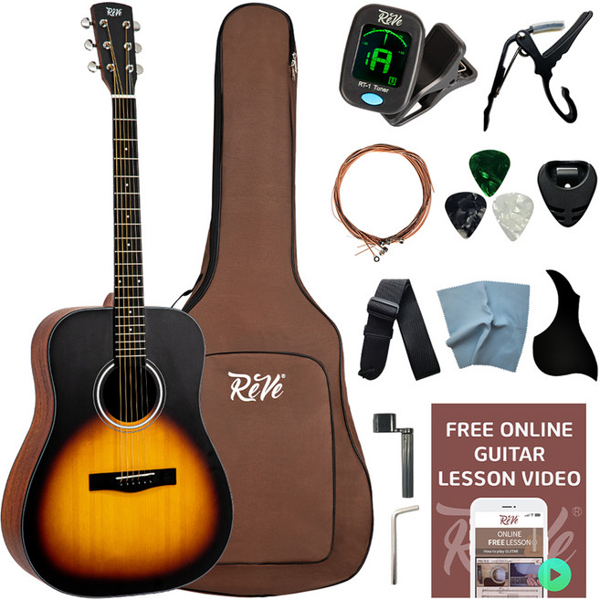 레브악기 입문용 D바디 어쿠스틱 통기타, 브라운선버스트, 1개, RG50
