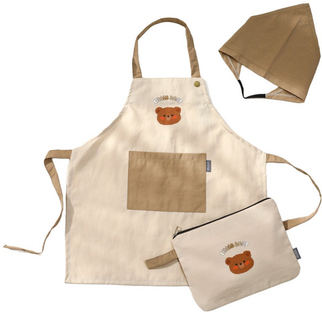 세맘스 아동용 동글동글 방수 앞치마 + 두건 + 파우치 세트