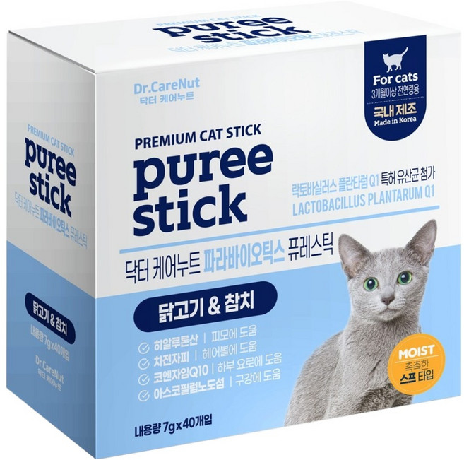 닥터케어누트 고양이 퓨레스틱 짜먹는 간식 짜먹는 영양간식 파라바이오틱스 40p, 1개, 280g, 혼합맛(닭고기/참치)