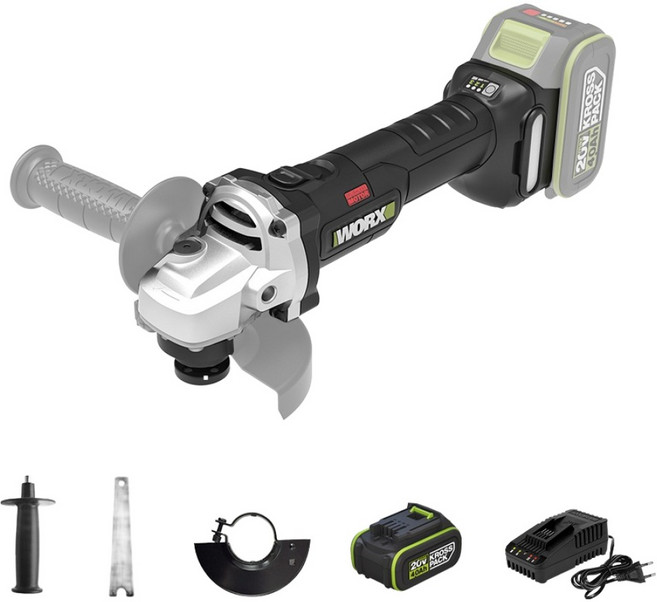 WORX 20V 4.0Ah BL 충전 그라인더 WU806.5, 1세트