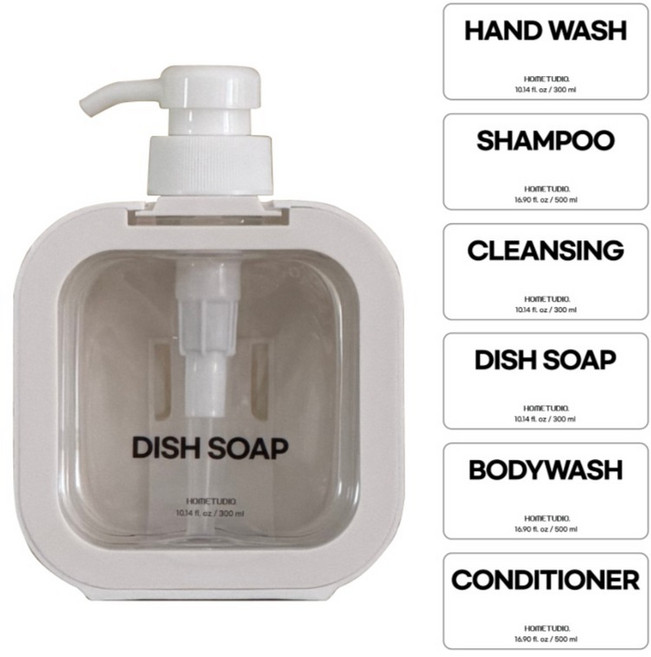 홈나나 공중부양 일체형 디스펜서 300ml + 네임텍 6개, 화이트, 1개