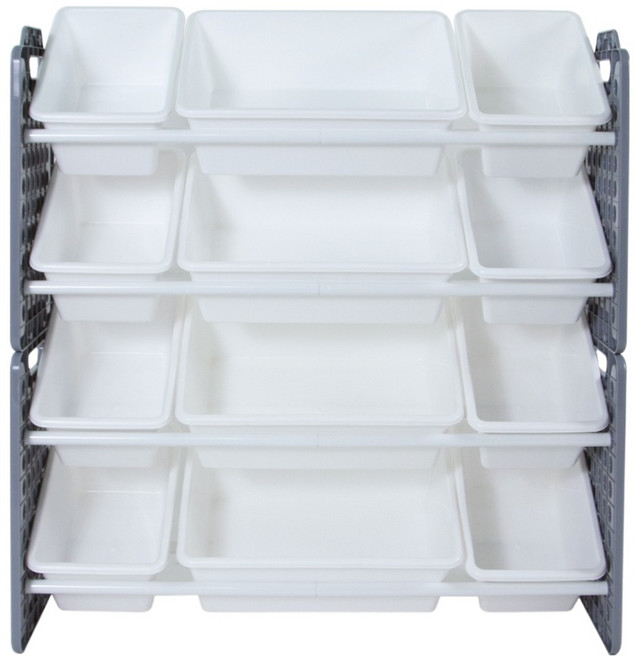 UNiPLAY 玩具收納架 附收納桶 12個 UB45612, 質感灰, 1套