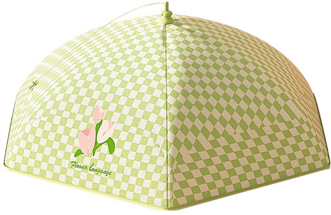 Kyhome 牛津布加厚保溫菜罩/可折疊防塵菜罩/食物保鮮罩/防蟲菜罩 綠白格, 1個