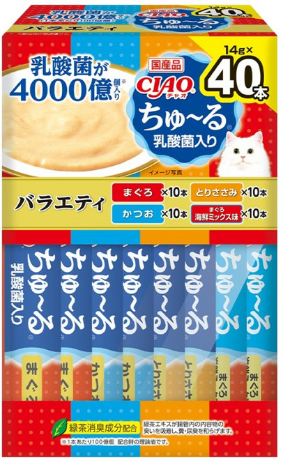 챠오츄르 고양이 유산균 버라이어티 간식 40p 박스타입 SC-237, 혼합맛(참치/가다랑어/닭가슴살/참치 앤 해산물믹스)), 560g, 1개