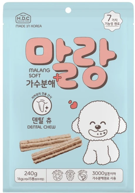 말랑 강아지 소프트 가수분해 덴탈츄 개껌, 1개, 240g, 소 - 쿠팡