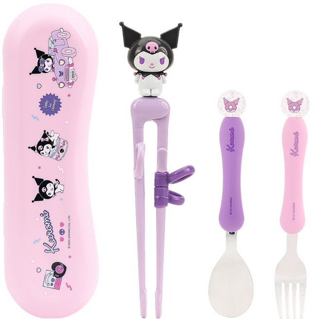 LiLFANT 幼兒用 The Stick Max 餐具 庫洛米 左手用, 混合顏色, 1套, 筷子 + 湯匙 + 叉子 + 收納盒