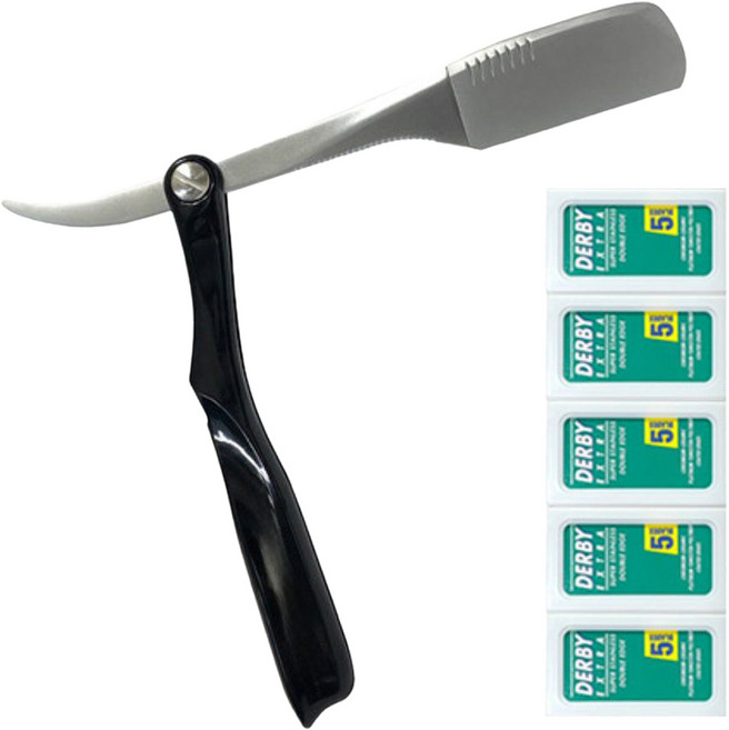 GREAGER WILD BARBER 經典折疊式雙刃刮鬍刀 GR-101B + DERBY 雙面刮鬍刀片 25入組, 1套