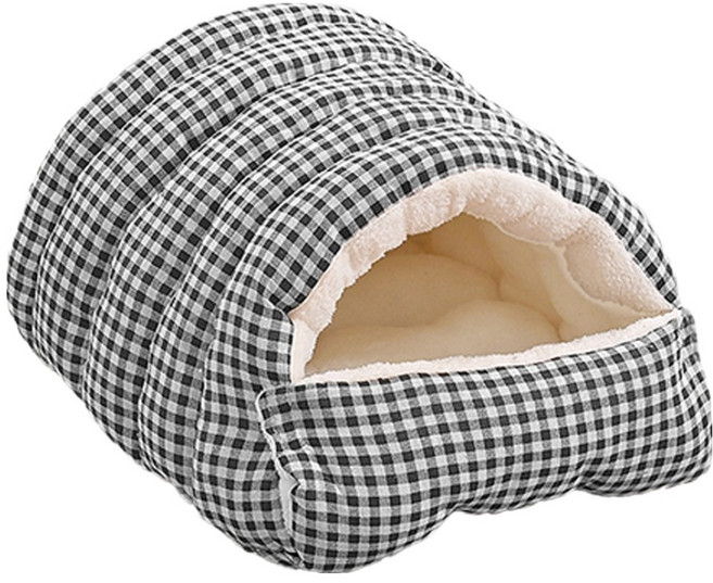 Mega 冬季毛毛北極絨保暖封閉寵物窩, 黑格子, 1個