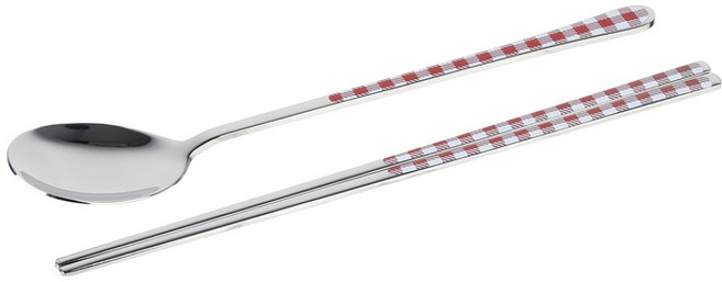 보겐 체크 세라믹 숟가락 젓가락, 1개, 숟가락 + 젓가락, 레드