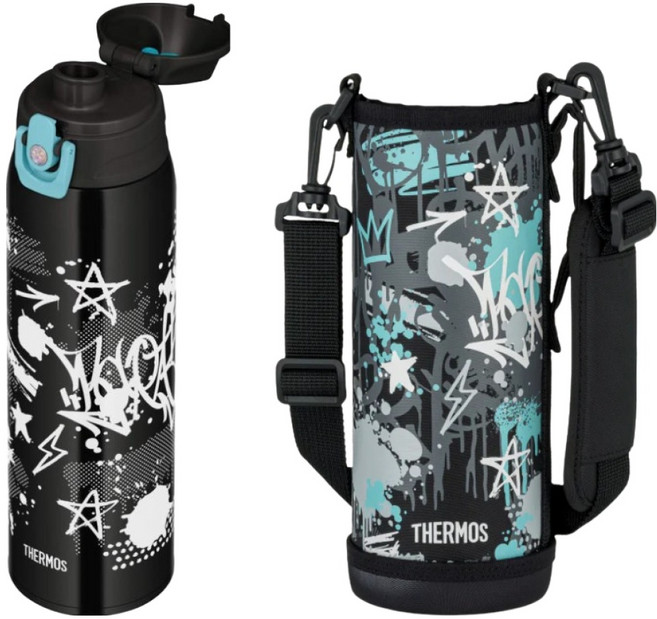 THERMOS 膳魔師 不鏽鋼兩用頭真空保溫瓶 附握把外袋 FJJ-1001WF, 藍色, 1個, 1L