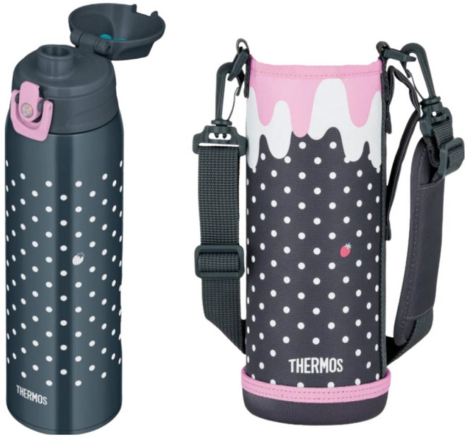 THERMOS 膳魔師 不鏽鋼兩用頭真空保溫瓶 附握把外袋 FJJ-1001WF, 粉色, 1個, 1L