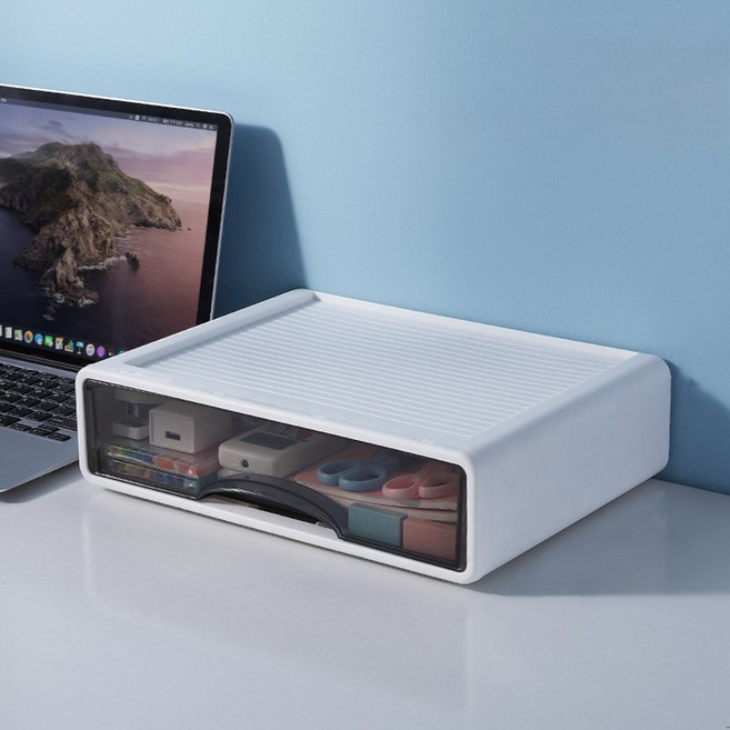 BenF 桌上型收納整理盒 大型, 白色(整理盒) + 透明(抽屜), 1個