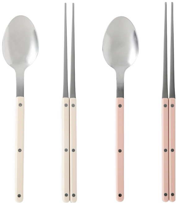 샤블랑 스텐304 한식 수저 세트, 2세트, 숟가락 + 젓가락, 베이지, 핑크