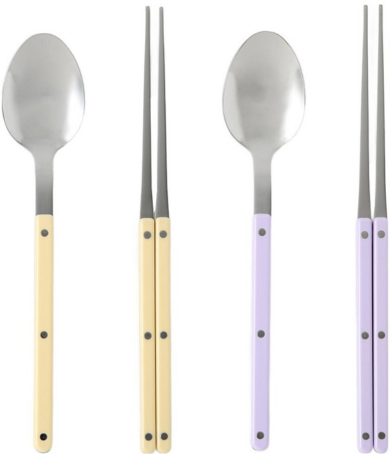샤블랑 스텐304 한식 수저 세트, 2세트, 숟가락 + 젓가락, 버터 옐로우, 퍼플