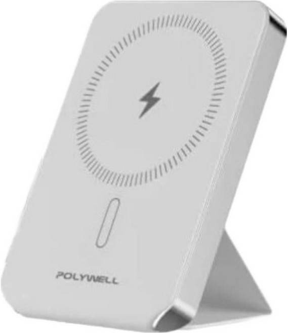 POLYWELL 寶利威爾 磁吸式行動電源 自帶摺疊架, 灰色, DWS015-01