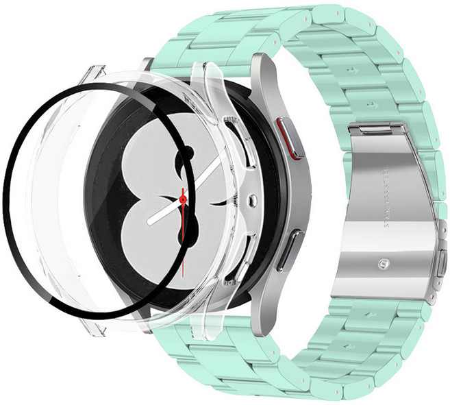 리아몬트 갤럭시워치 파스텔 호마이카 레진 스트랩 + 액정보호 케이스 풀커버, 1세트, 민트