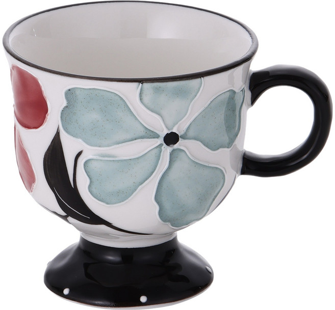 LiViNG ART Flowware 手工咖啡杯, 花牆溫暖黑, 1個