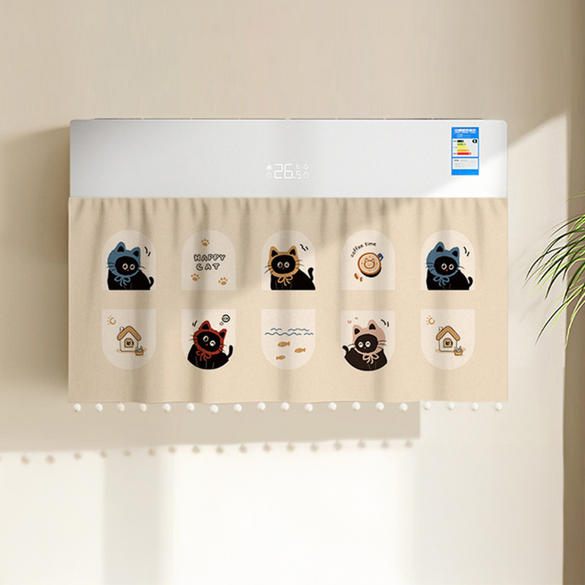 릴리픽 바람막이 에어컨 가리막 커튼 90 x 50 cm + 벨크로 세트, 1세트, 커튼(야옹이)