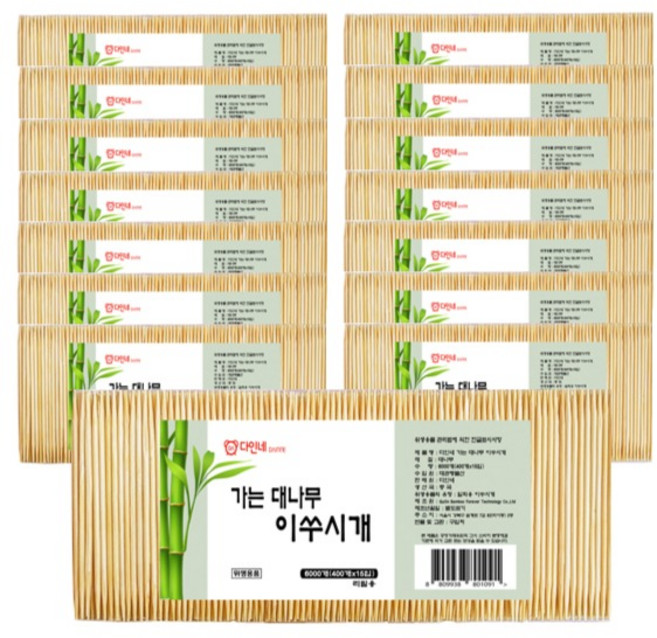 다인네 가는 대나무 이쑤시개 리필용, 15개, 400개입