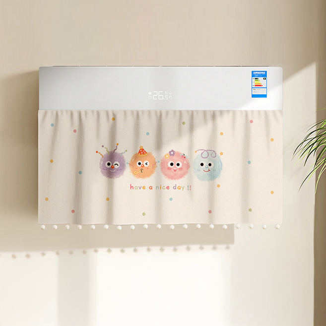 릴리픽 바람막이 에어컨 가리막 커튼 90 x 50 cm + 벨크로 세트, 1세트, 커튼(뭉치친구들)