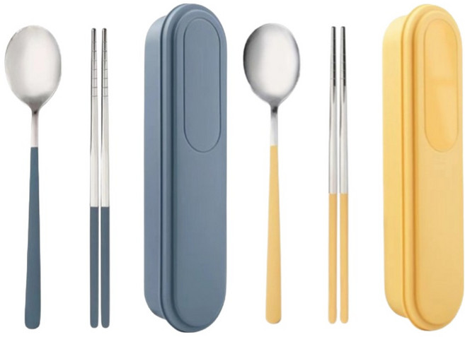 미니모 무소음 휴대용 도시락 수저 2종 세트, 블루스카이+옐로우버터, 1세트, 숟가락 + 젓가락 + 수저케이스
