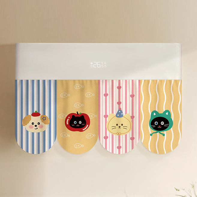 릴리픽 바람막이 에어컨 가리막 커튼 90 x 40 cm + 벨크로 세트, 1세트, 커튼(고양이사총사)