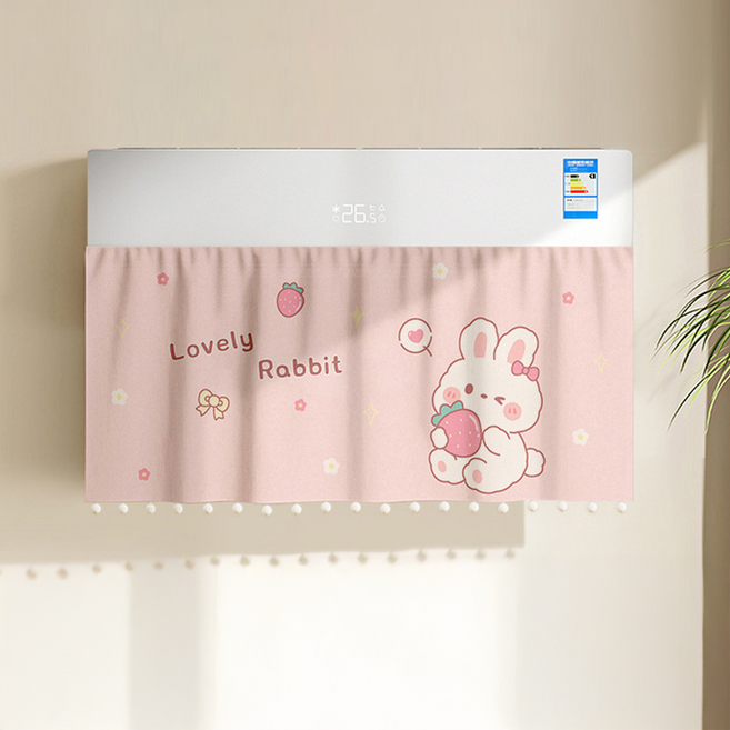 릴리픽 바람막이 에어컨 가리막 커튼 90 x 40 cm + 벨크로 세트, 1세트, 커튼(달콤한 딸기 토끼)