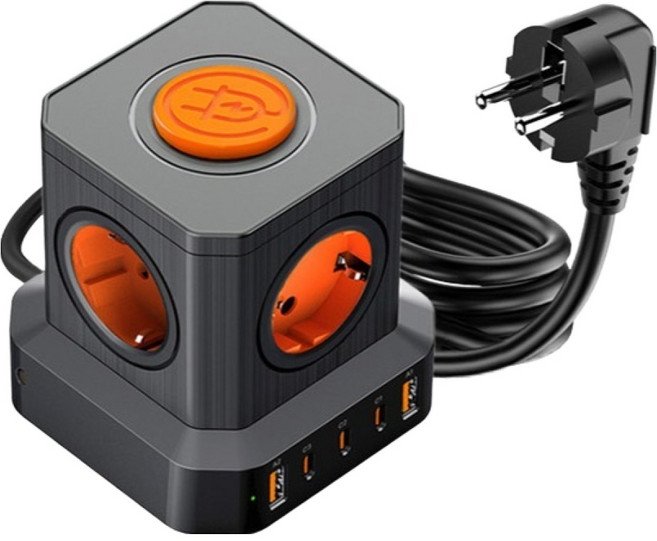 유엠투 USB 5포트 PD충전 4000W 타워 멀티탭 5구, 2m, 블랙, 1개