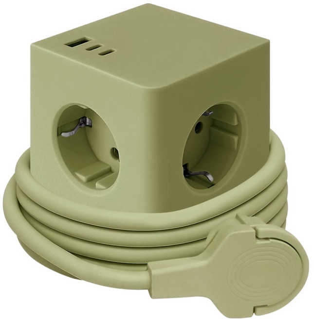 One Stop Zero Gap 扁平方塊 高容量 USB C 高速充電 延長線 4000W, 1個, 橄欖綠, 1.8m